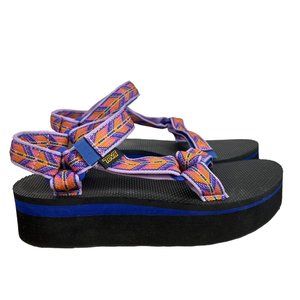 Teva Flatform Universal Sandals in Orange & Purple Webbing 1008844 Size 8